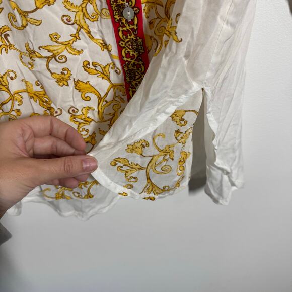 Grand & Green Top Women S White Gold Regal Roll Tab Sleeve Modest Workware Blous - Picture 8 of 8